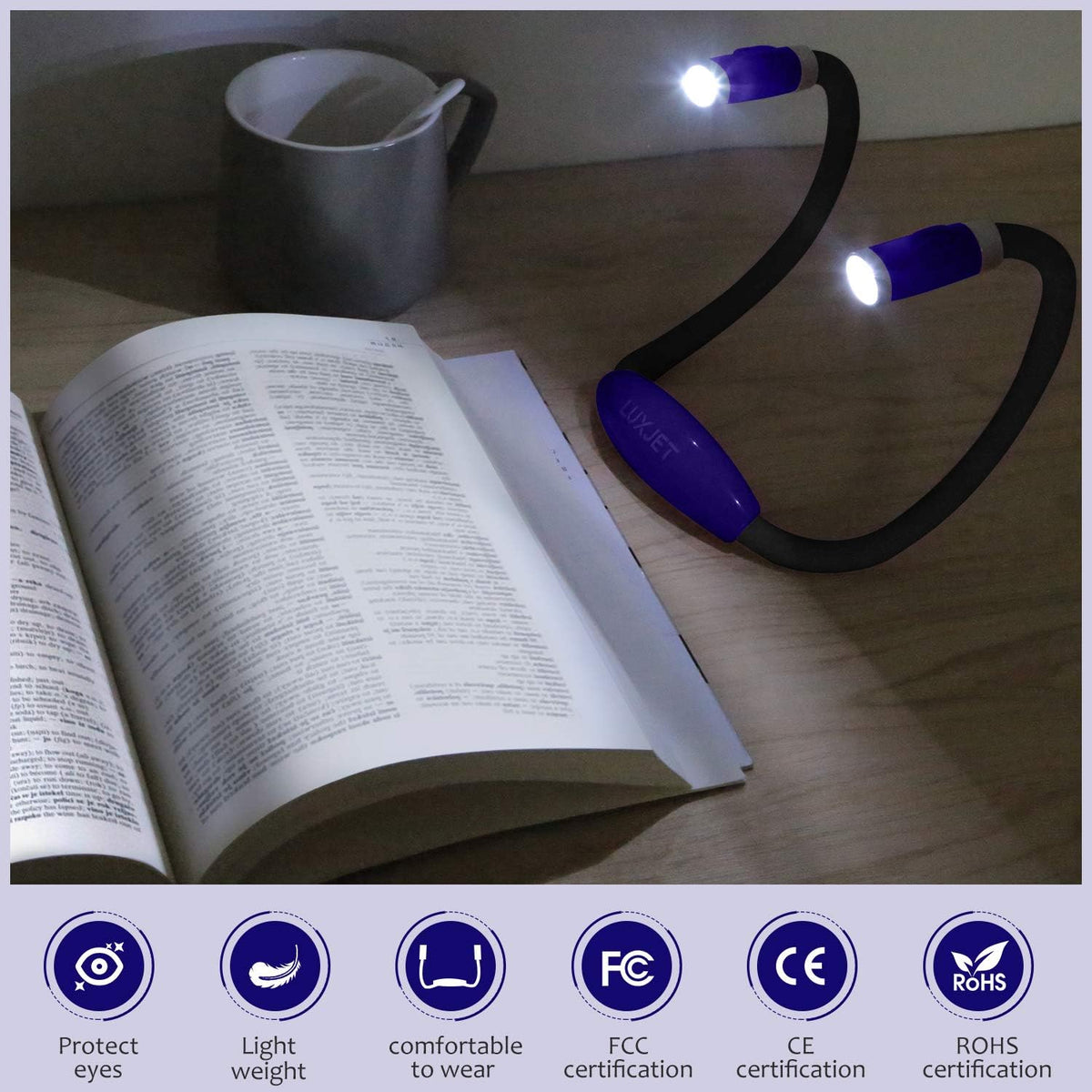 LUXJET Rechargeable Neck Book Light Night Lamp for Reading (Dark Blue)