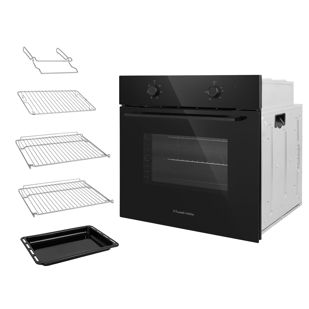 Russell Hobbs 70L, 60cm Wide, Single Electric Built-in Fan Oven and Grill in Stainless Steel, 6 Oven Functions, RHFEO7004SS