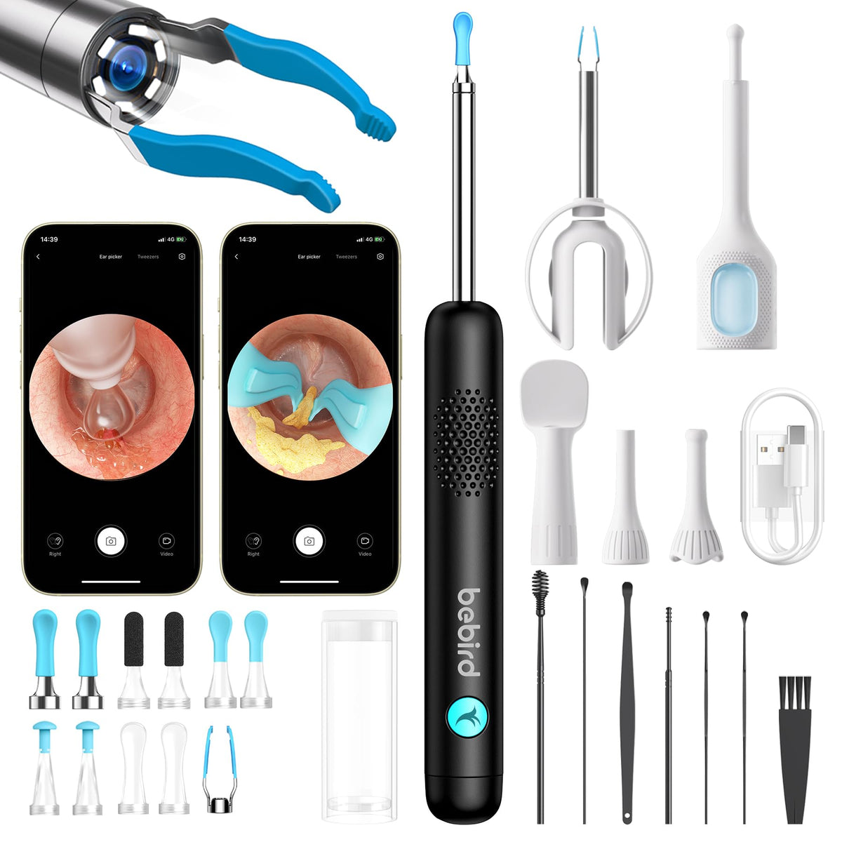 BEBIRD R1 Ultra Ear Wax Removal Camera, Ear Cleaner with Tweezers & Dropper, Visual Wax Remover Ear Pick for Family-Black