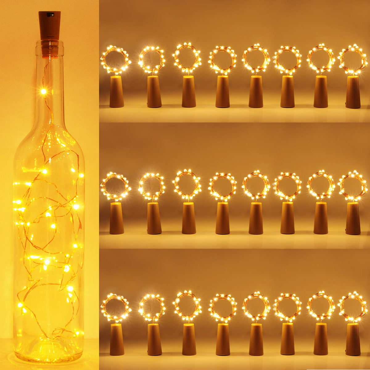 Kolpop 6 Pack Bottle Lights Battery Operated, Warm White Bottles Top Light