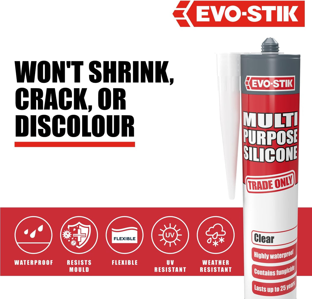 EVO-STIK Multipurpose Silicone Sealant Clear - Waterproof - Mould Resistant