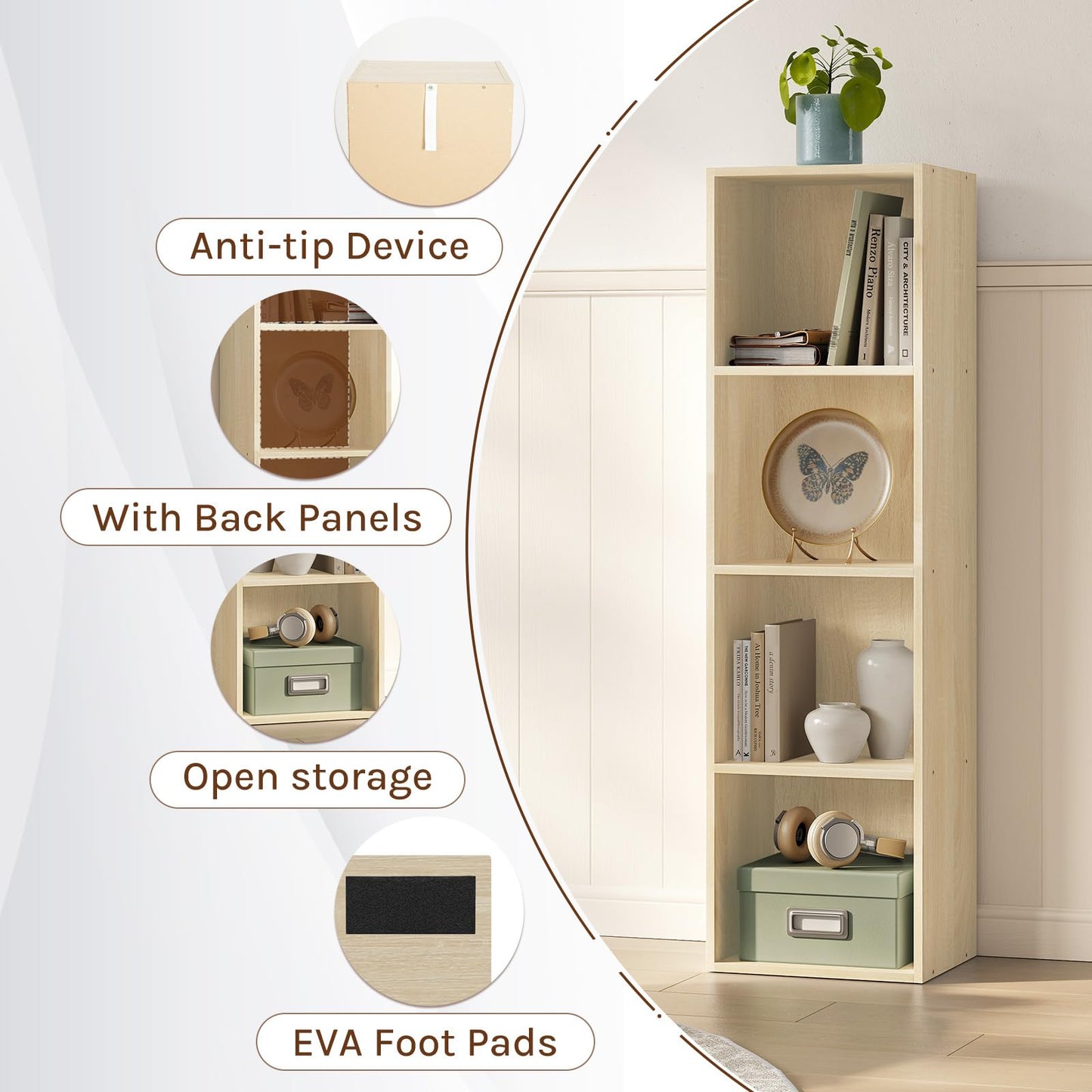 WOLTU Bookcase, White Book Shelf 6 Storage Cubes Unit, Tall Freestanding Bookcases for Living Room,Bedroom