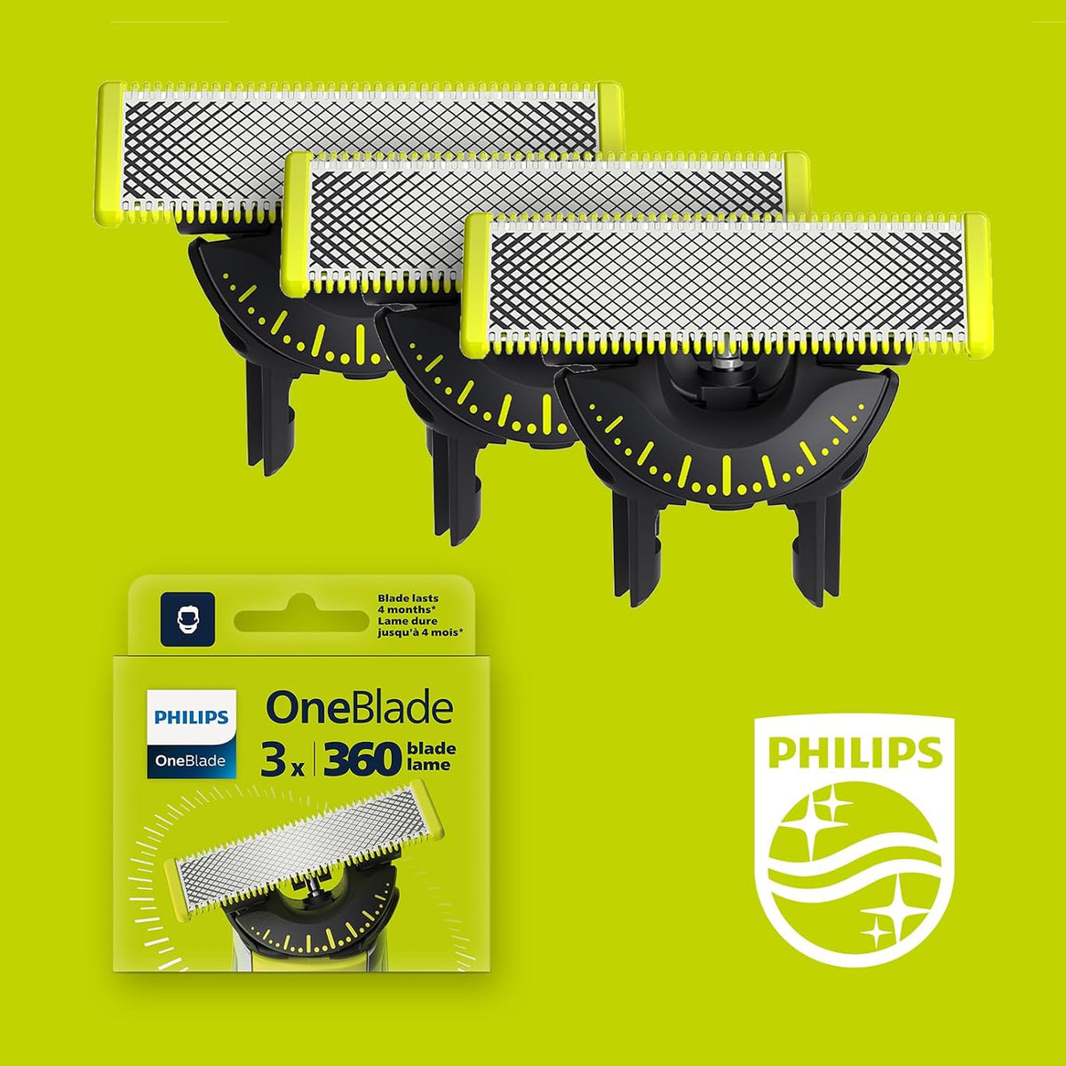 Philips OneBlade Original 360 Blade Heads, Compatible with all OneBlade and Pro Electric Shaver & Trimmers, Original from Philips, 3x One Blade, 12-Month Supply (QP430/60)