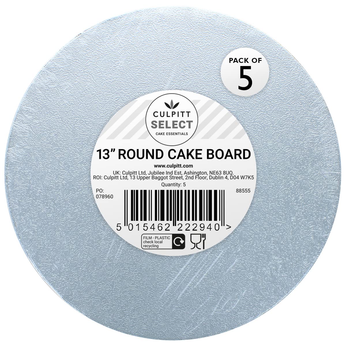 Culpitt Select 10" Cake Boards, Square, 12mm Thick Lightweight Presentation Plate For Celebration Desserts, Birthday Treats, Cupcakes, and More! Strong, 10 Inch, Pack Of 5