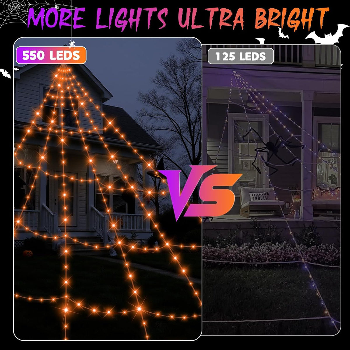 Halloween Decorations Outdoor Spider Web Lights with Giant Cobwebs