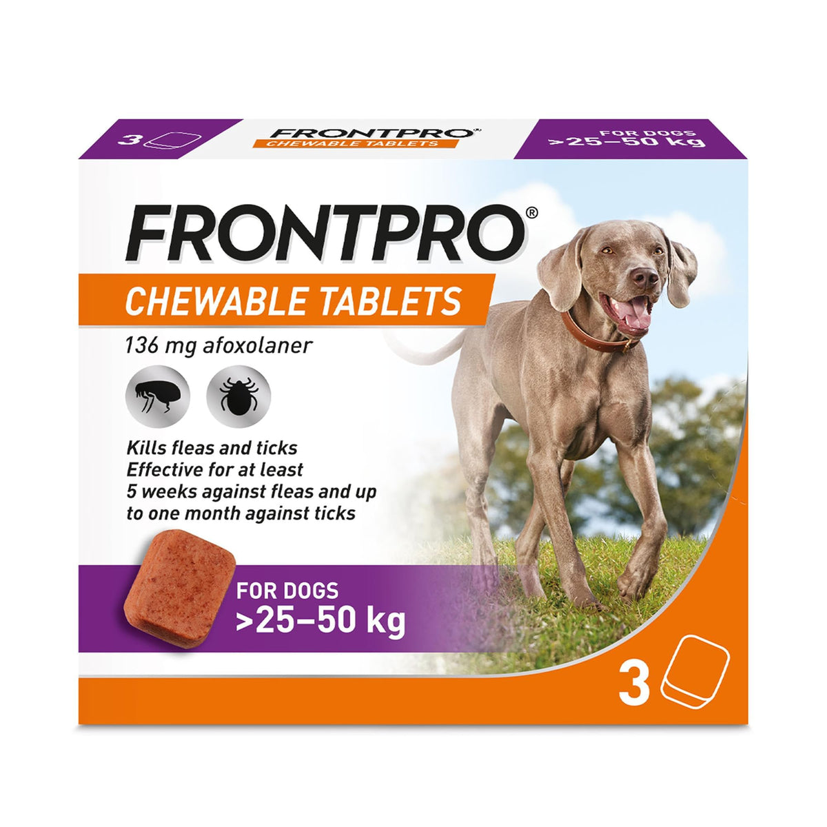 FRONTPRO Chewable Tablets Flea & Tick Treatment for Dogs 3 Pack (10-25kg)