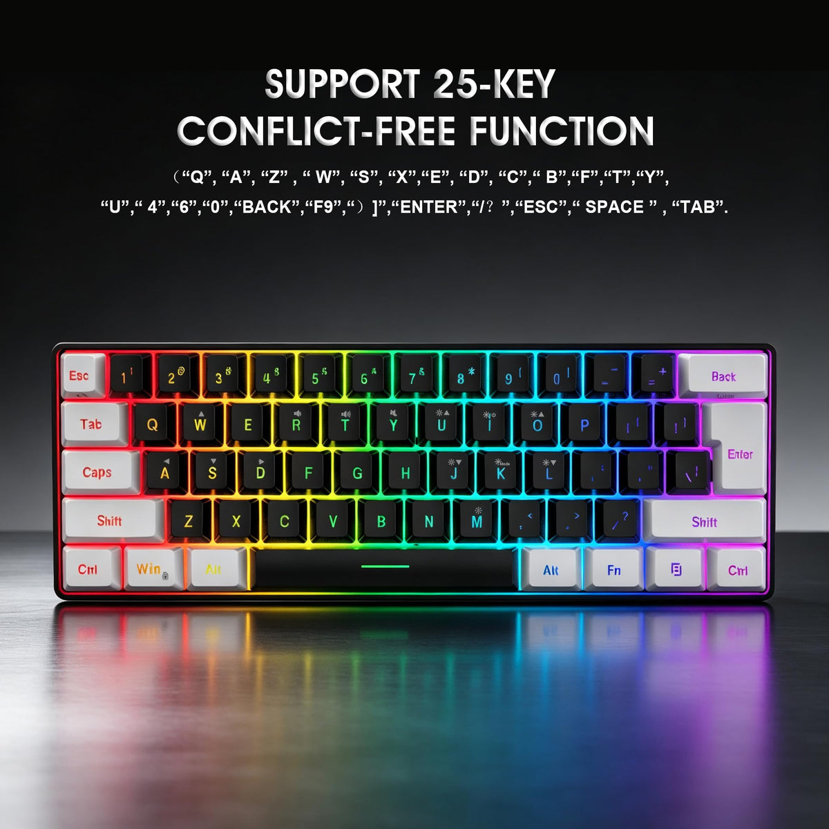 Snpurdiri Wired Mechanical Gaming Keyboard, 60% Size, LED Backlight, 61 Keys, Small Wired Office Keyboard for Windows Laptop/PC, Mac (Black-Red, Blue Switches)