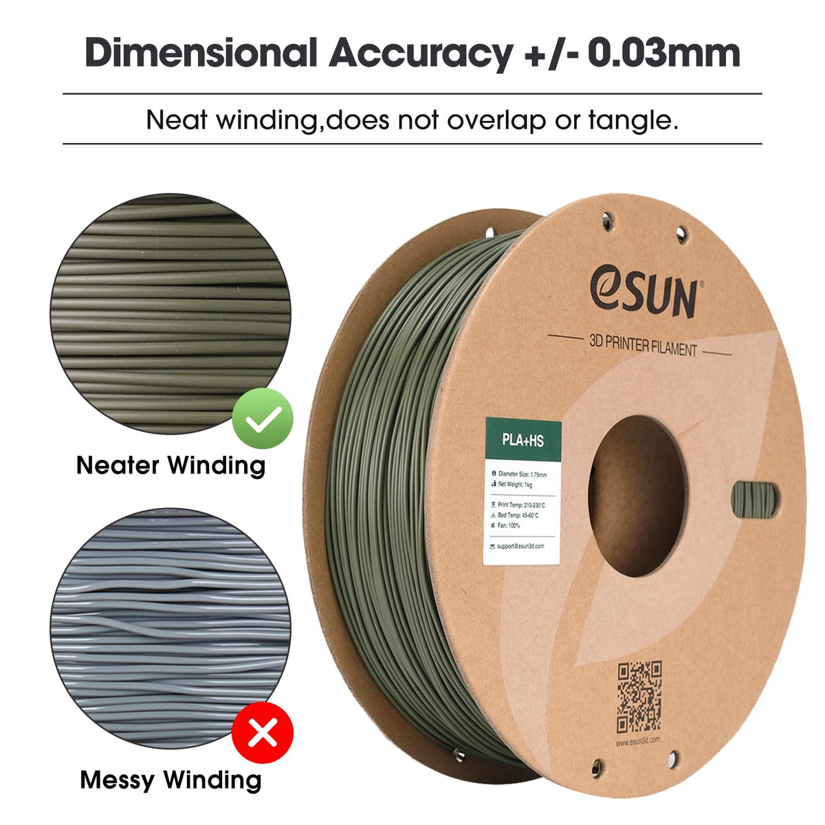eSUN PLA+ Filament 1KG, PLA+HS High Speed 3D Printer Filament, Cold White