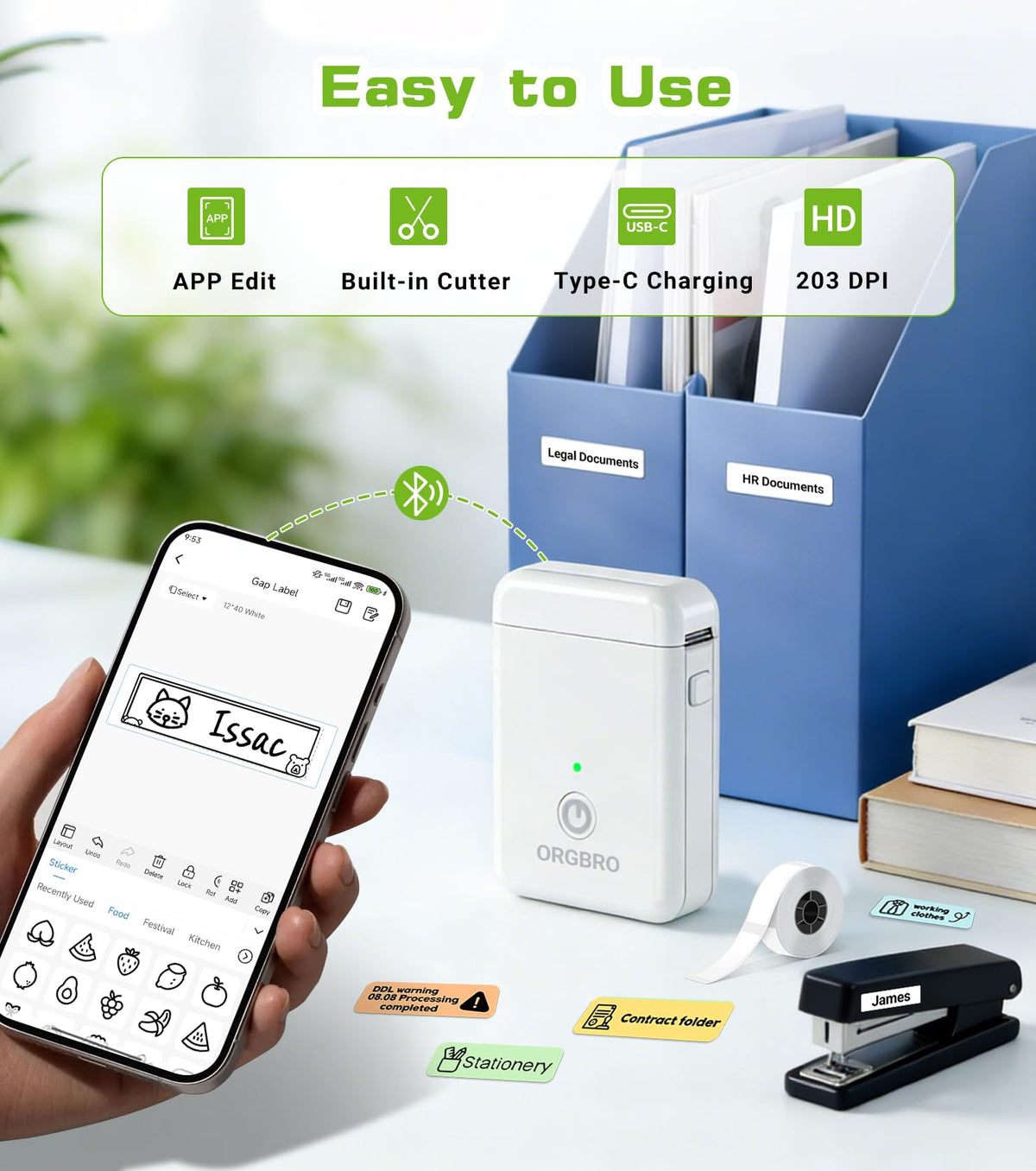 ORGBRO X1 Label Maker Machine with Tape Portable Bluetooth Thermal Printer