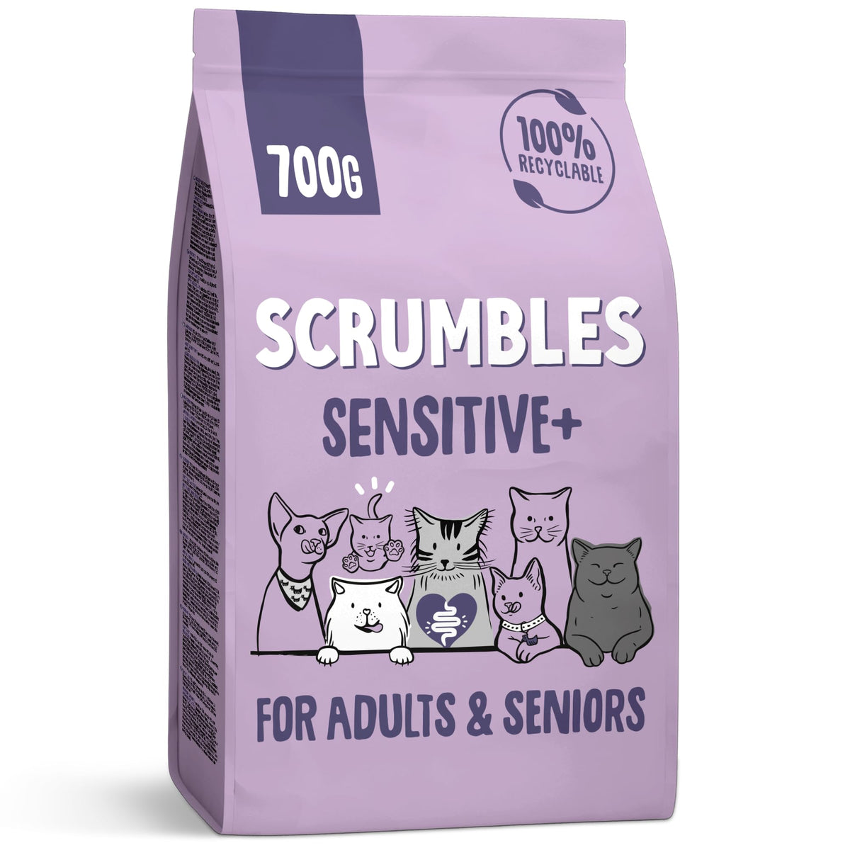 Scrumbles • Dry Cat Food • Hypoallergenic • All Lifestages • Chicken 75% • 750g Bag • Natural Complete Adult Recipe • Gut Friendly Prebiotics & Probiotics • Gluten Free