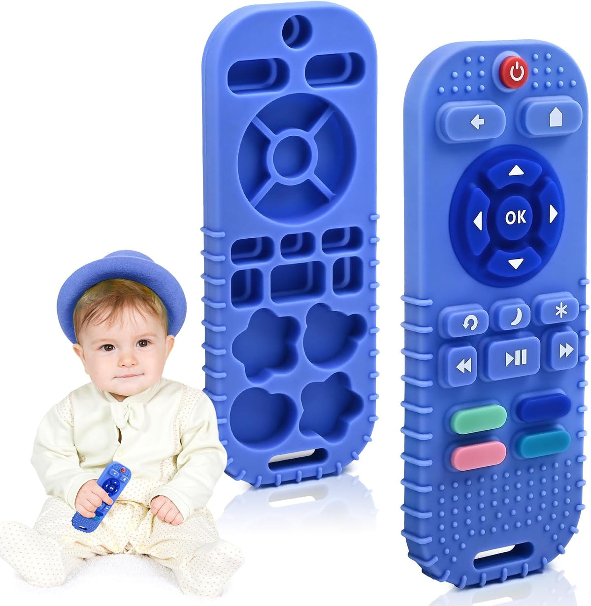 AiTuiTui Baby Teether for Teething Relief Baby Toys 0 3 6 9 12 Months, Sensory Silicone Remote Control Baby Teether Toy for Babies Newborn Infant Boy Girl Autism Toys for Baby Gifts