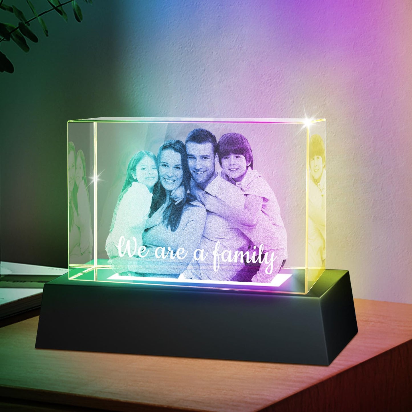 Personalised 3D Crystal Photo Gift, Custom Gifts with 3D Laser Etched, Engraved Inside the Crystal Using Your Photo Customized Memorial Custom Mother’s Day Picture Gift (Cuboid)