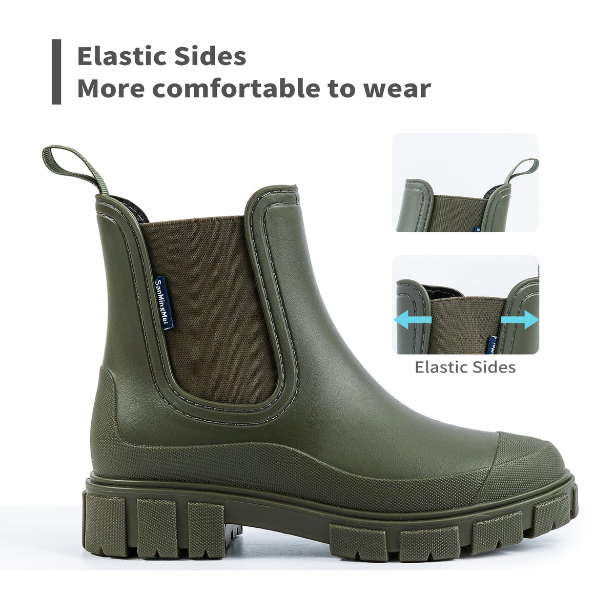 DRECAGE Wellies Boots Women Waterproof Short Chelsea Fashion Ladies Comfortable Rain Boots Outdoors Garden Walking