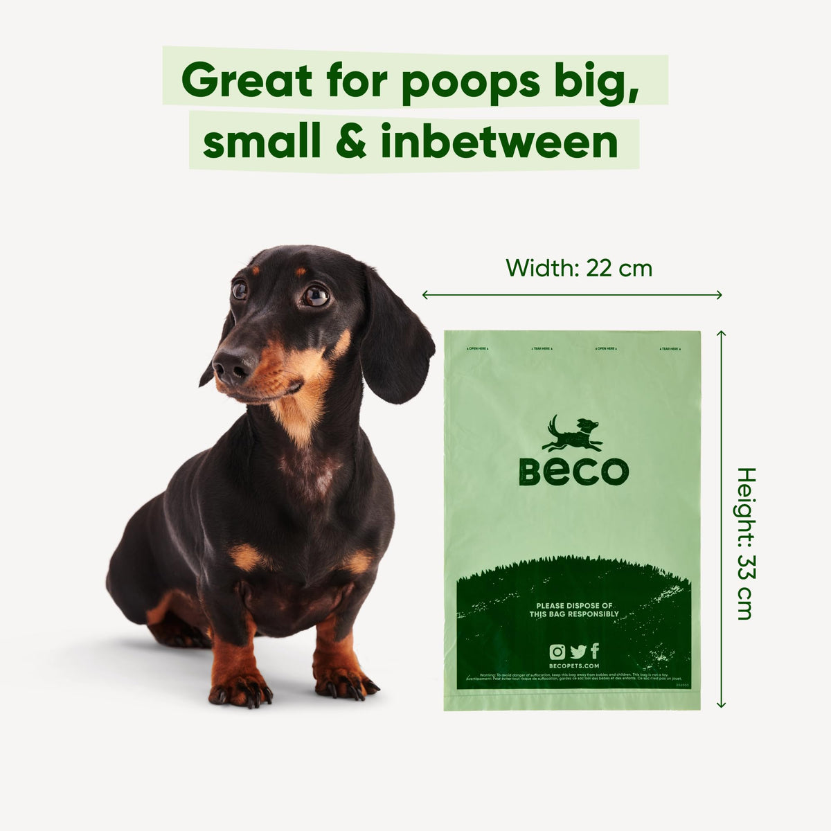 Beco Dog Poo Bags, 94% Recycled Plastic, Unscented Refill Rolls, 270 Bags