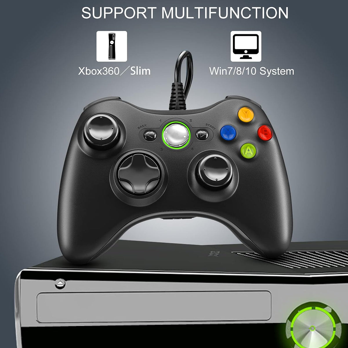 Wired Controller for Xbox 360, PC Gaming Controller with Dual Vibration, 2.2m USB Cable, Ergonomic Gamepad Joystick for Windows 7/8/10/XP - Compatible with Xbox 360 & PC