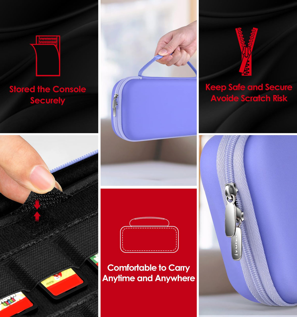 ivoler Carry Case for Nintendo Switch 2 (2025 Model) – Protective Portable Hard Shell Pouch Carrying Travel Game Bag for Nintendo Switch 2 Accessories Holds 12 Game Cartridge– Black