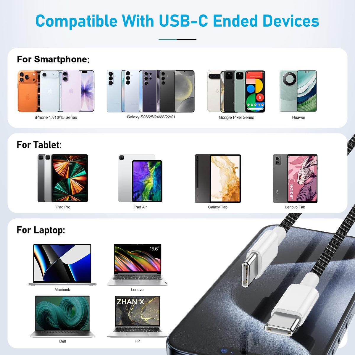 USB C Charger Cable, 2Pack 2M Braided iPhone Cable USB C to C Fast Charging for Apple iPhone 17 16 15 Pro Max Pro Plus, for iPad Pro/Air/Mini, for MacBook Air/Pro, for Samsung Galaxy Series and more