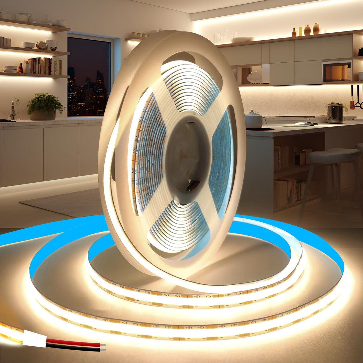 KSIBNW LED Strip Light COB 24V, 5M Cool White 6000K Led Strip Lights 5mm Width LED Tape Lights Flexible CRI90+ Uniform Dotless for Bedroom Cabinet Kitchen Decoration (No Power Supply)
