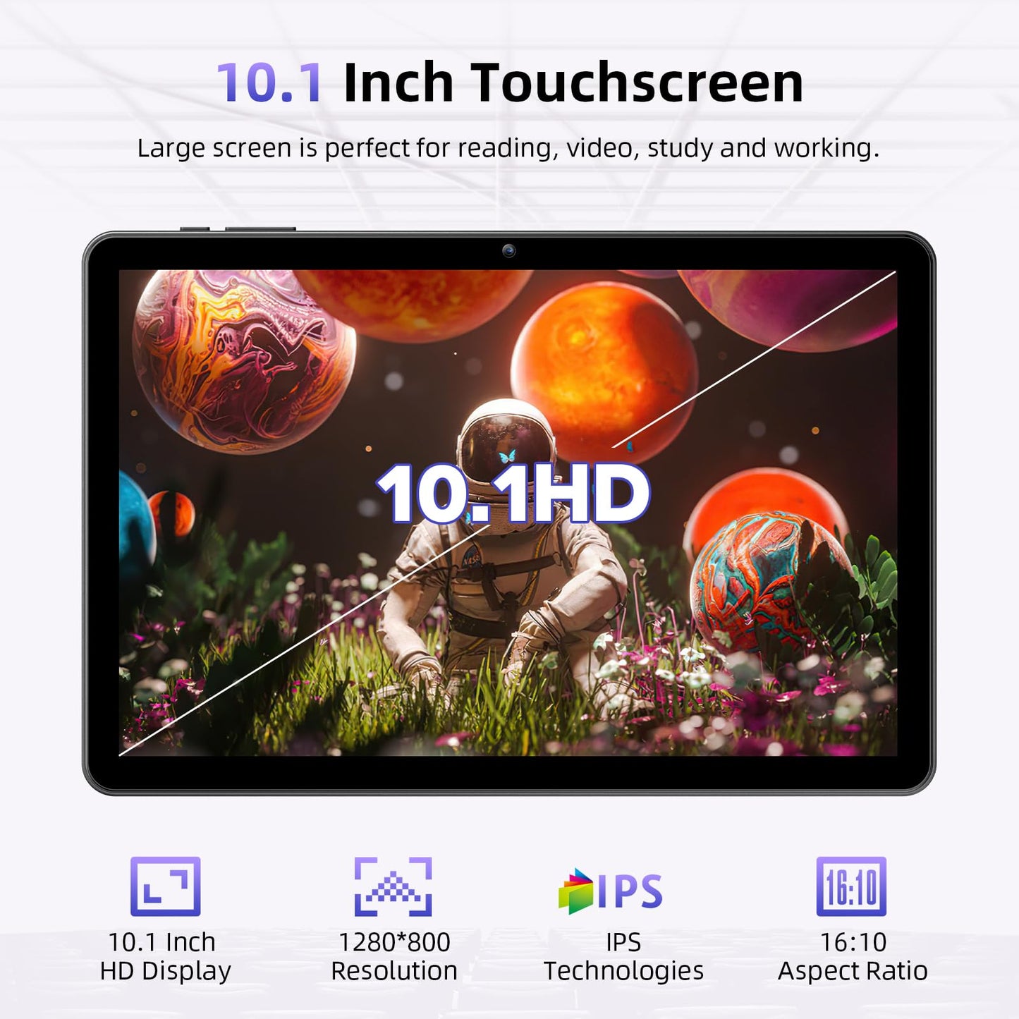 Tablet 10 Inch, Android 15 Tablets with Case, Mouse & Keyboard, Octa-Core, 24GB RAM+128GB ROM+1TB Expand, 1280 x 800 HD IPS Display, Dual Camera, 6000mAh, WiFi 6, BT 5.0, Widevine L1, GPS (Gray)