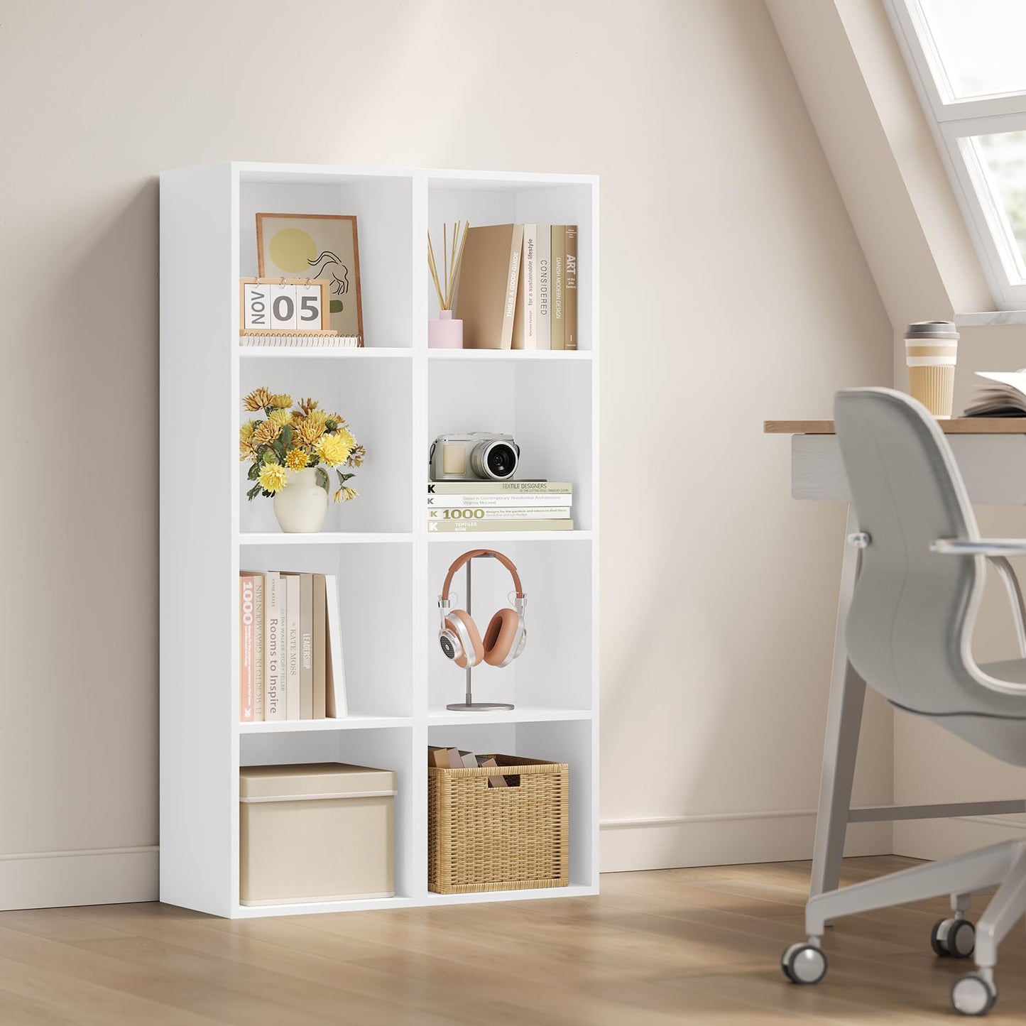 WOLTU Bookcase, White Book Shelf 6 Storage Cubes Unit, Tall Freestanding Bookcases for Living Room,Bedroom
