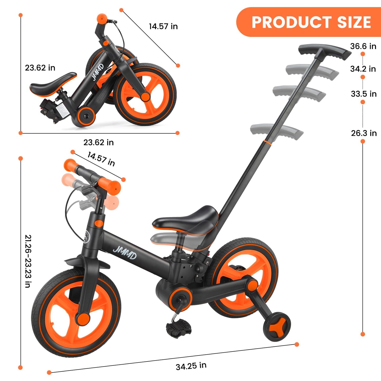 JMMD 6-in-1 Convertible Toddler Balance Bike to Pedal Bike — Ages 18 Months to 5 Years