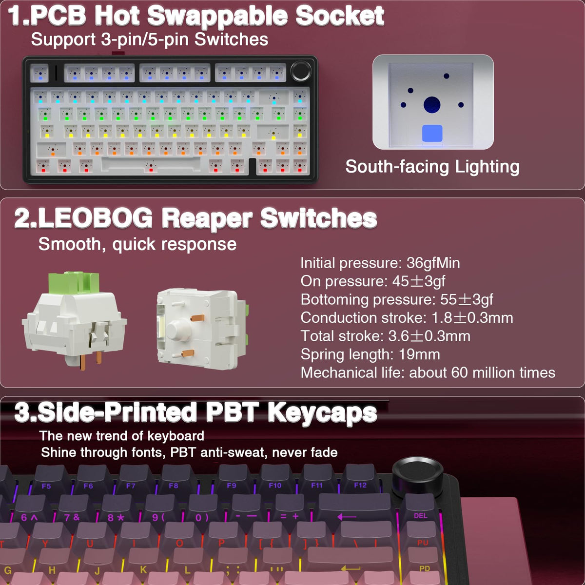 AULA F75 75% Wireless Mechanical Keyboard,2.4Ghz/Type-C/BT5.0 Gaming Keyboards,Advanced Structure,RGB Backlight,Hot Swappable Custom Keyboard for PC/Mac (Cool Black)