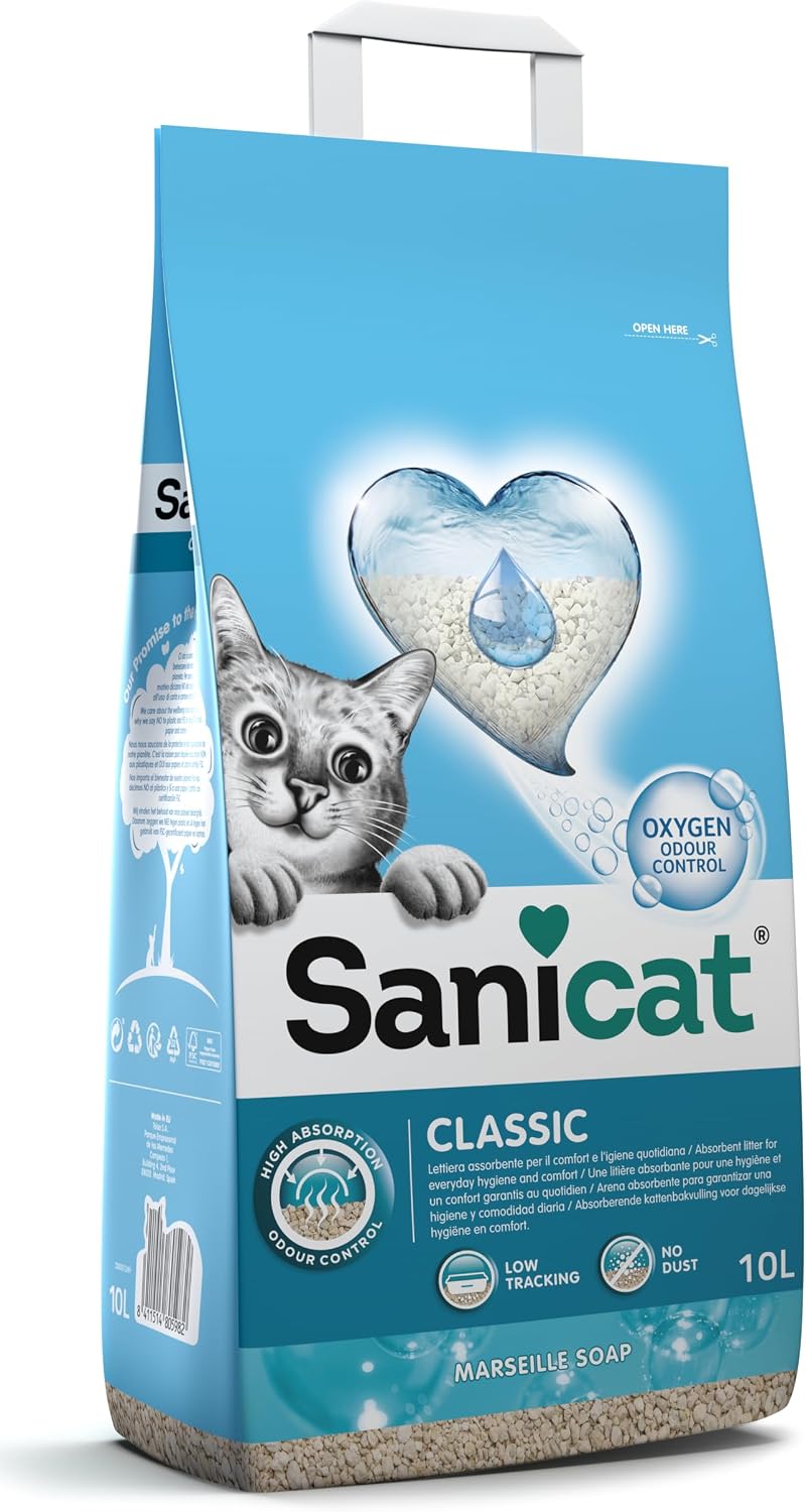 Sanicat - Classic Marseille soap scented cat litter Fast absorption product for your pet’s hygiene | No dust | Keep Your Home Clean | 10L capacity