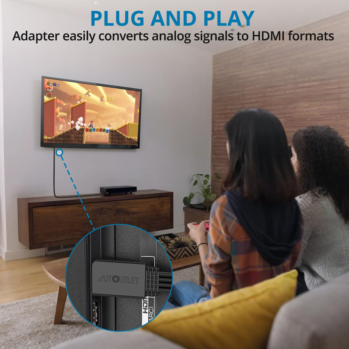 AUTOUTLET Wii to HDMI Converter 1080P 5ft/150 cm for Full HD Device, Adapter with HDMI Male Cable Output Compatible with Nintendo Wii, Wii U, HDTV, Monitor-Supports All Wii Display Modes