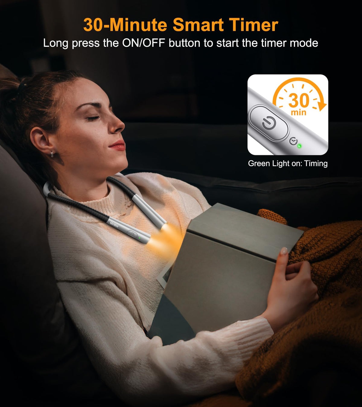Gritin Book Light, Eye Caring 4-Color&5-Brightness Neck Light Reading Lamp