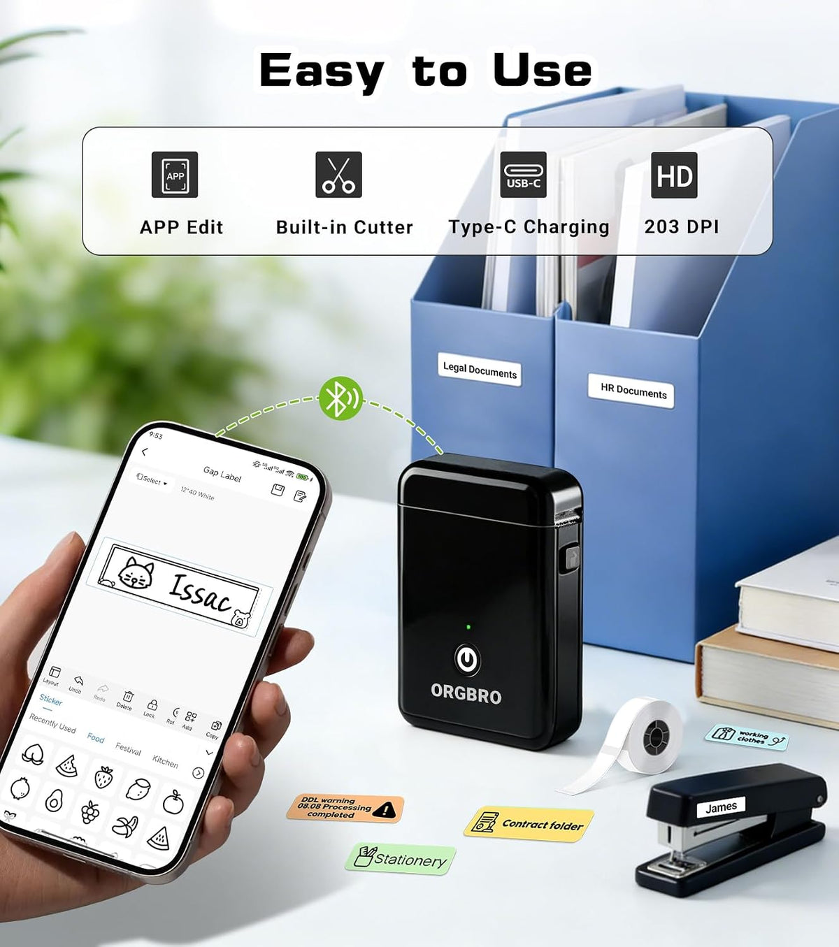 ORGBRO X1 Label Maker Machine with Tape Portable Bluetooth Thermal Printer