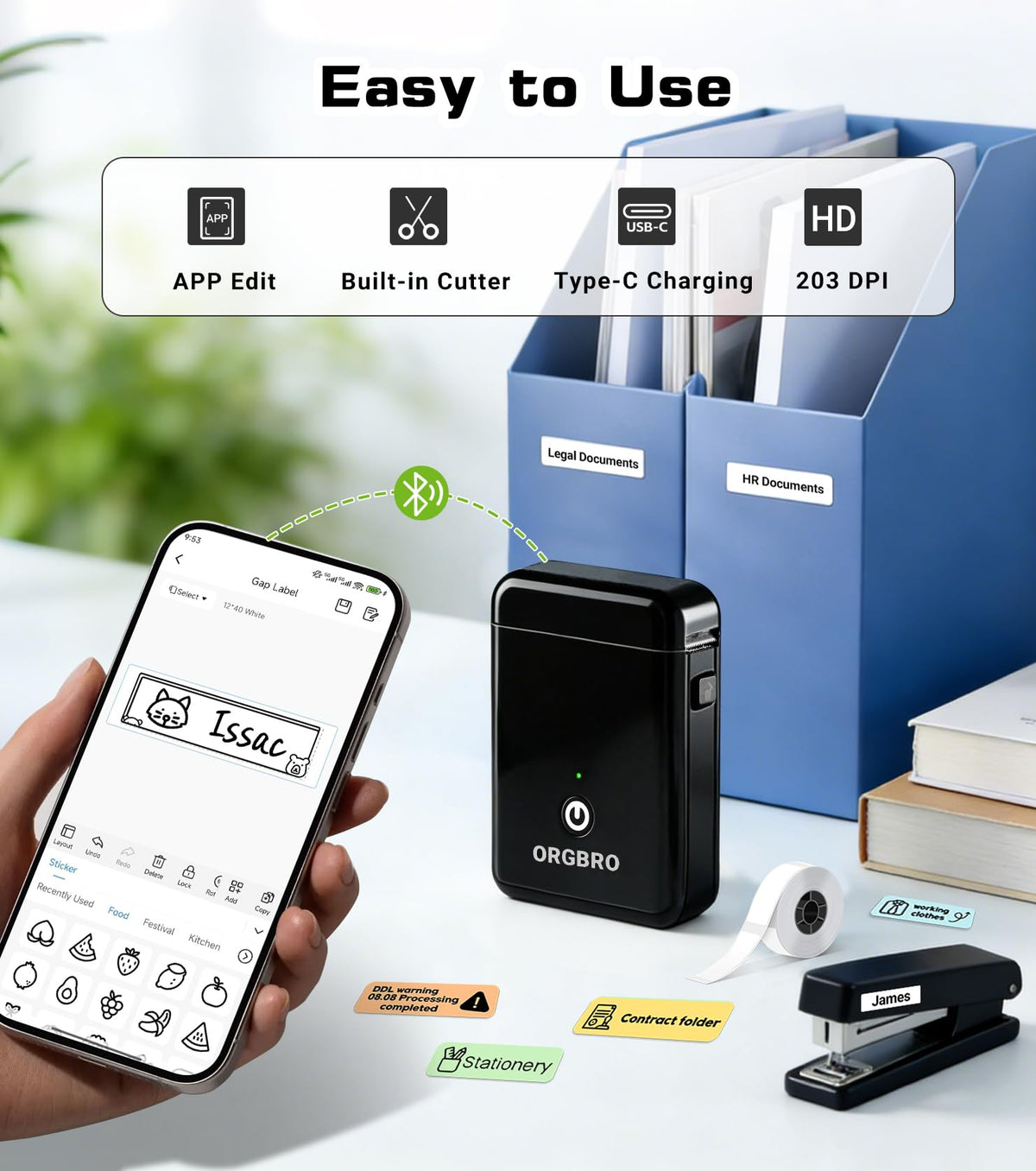 ORGBRO X1 Label Maker Machine with Tape Portable Bluetooth Thermal Printer