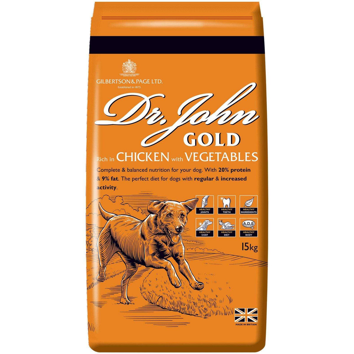 Dr John Gold Dry Dog Food 15kg - Chicken & Vegetables Complete Dog Food - High Energy Adult & Senior Dog Food for Active & Working Dogs - Balanced Daily Nutrition