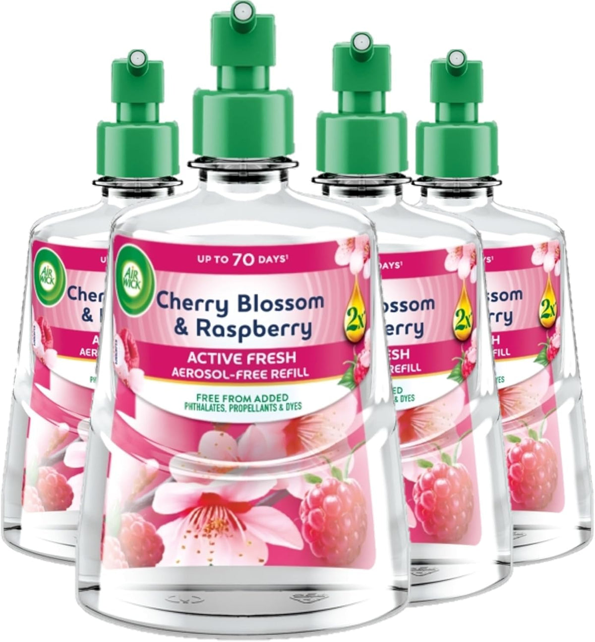 Airwick Active Fresh Refills Bundle 228ml 4 Pack - Linen & White Orchid (2 Units) - Cherry Blossom & Raspberry (2 Units)
