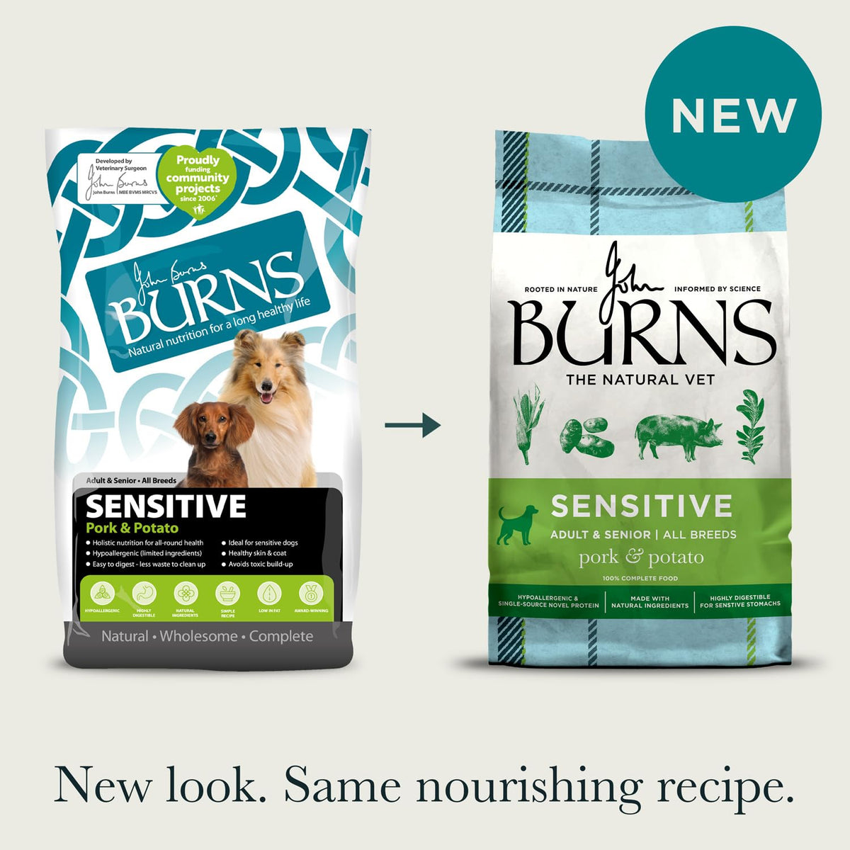 Burns Pet Nutrition Hypoallergenic Complete Dry Dog Food Adult and Senior Dog Sensitive with Pork and Potato 2 kg