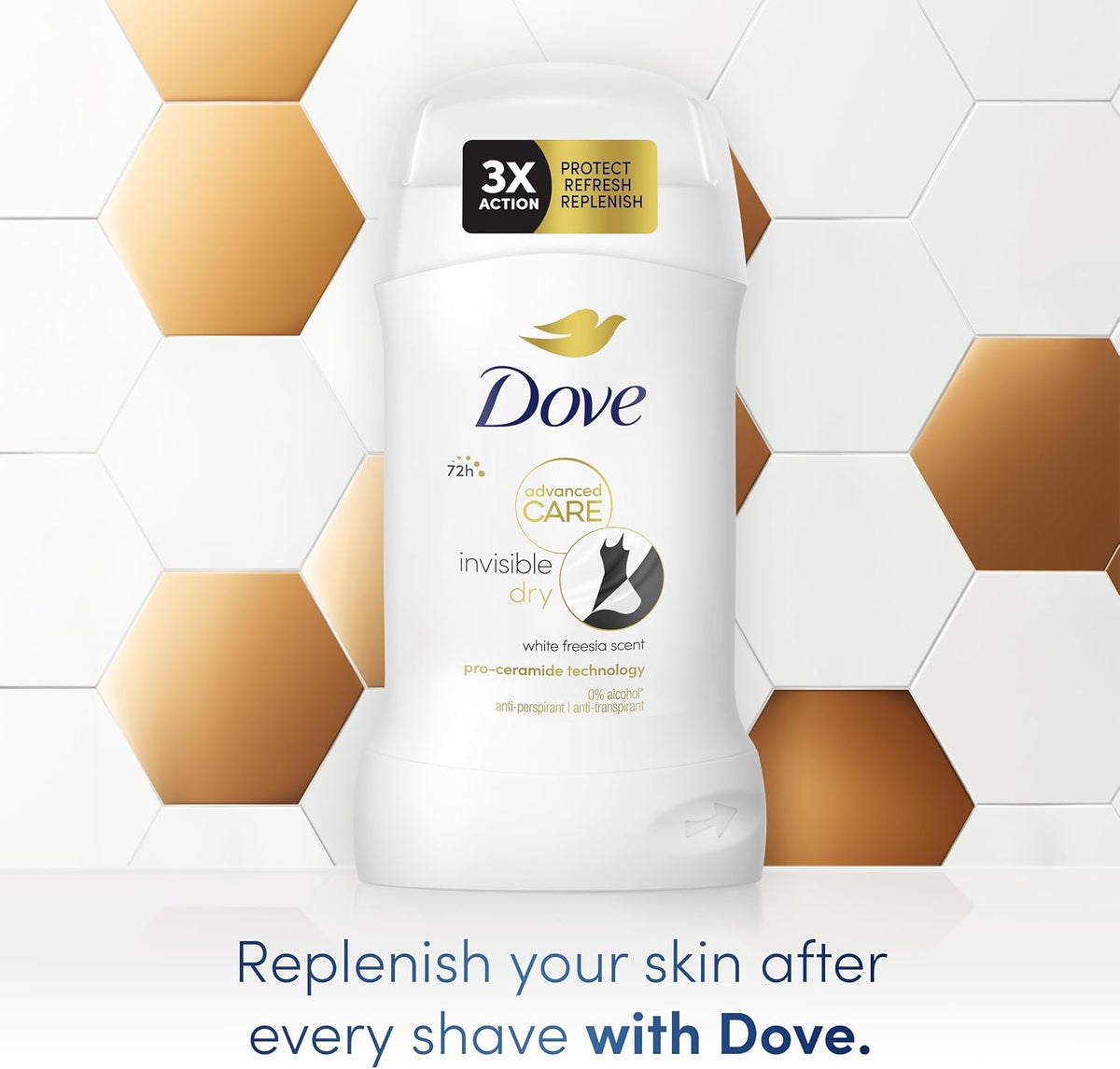 Dove Advanced Care Invisible Dry Anti-Perspirant Cream Women's Deodorant Stick with pro-ceramide technology for 72 hours sweat protection 50 ml