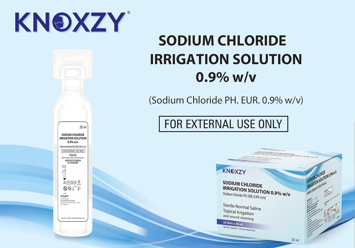 KNOXZY Sterile Saline Pods | Eye Wash | Wound Cleansing | Topical Irrigation | 25 x 20 ml sterile Pods