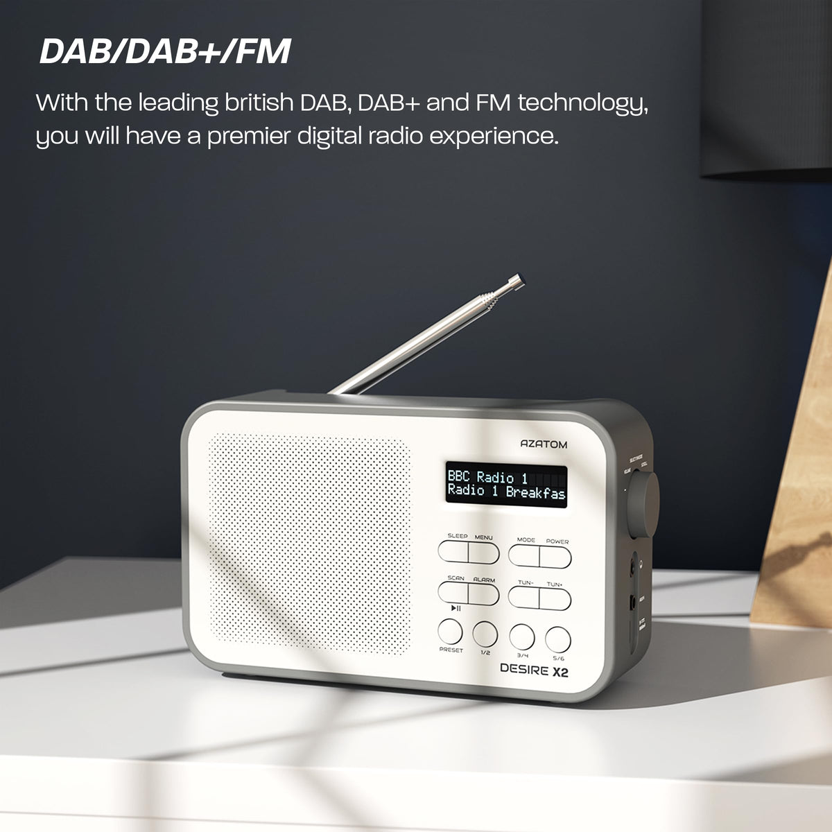 DAB/DAB+ & FM Portable Digital Radio | Simple Controls | Dual Alarms & Sleep Timer | Battery & Mains Powered (4x”AA”) | Bluetooth | Perfect for Home, Office or Outdoors | AZATOM Desire X2 (Black)