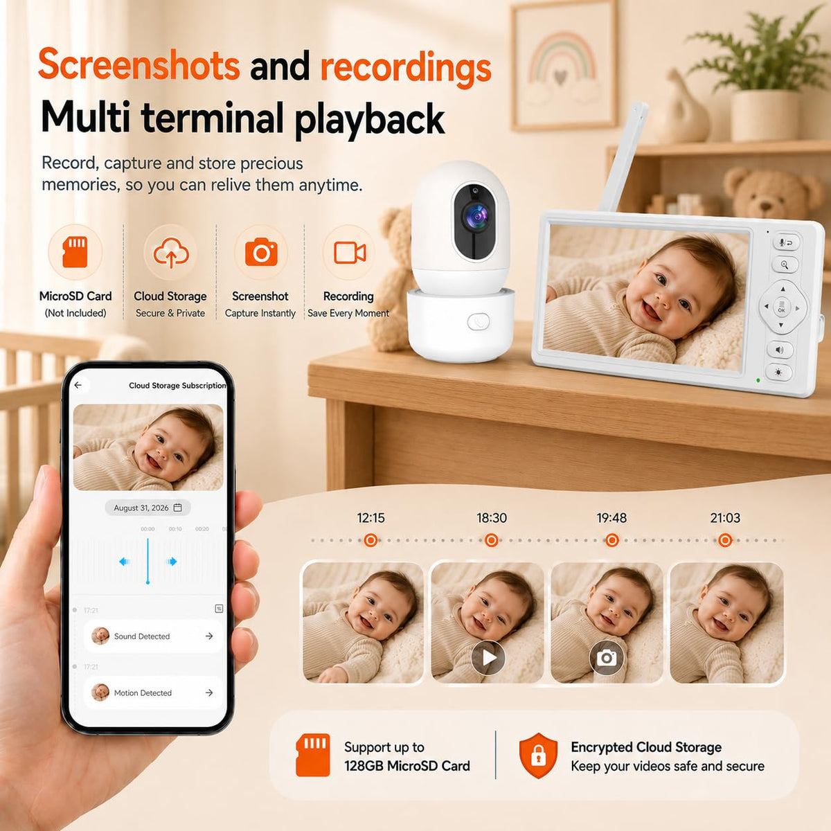 HelloBaby Baby Monitor,29-Hour Battery Life,Upgrade Baby Monitor with Camera and Night Vision,No Wifi,355°/120° Remote Pan Tilt Camera 2x Zoom, ECO Mode,2-way talk,Up to 1000ft,Temperature