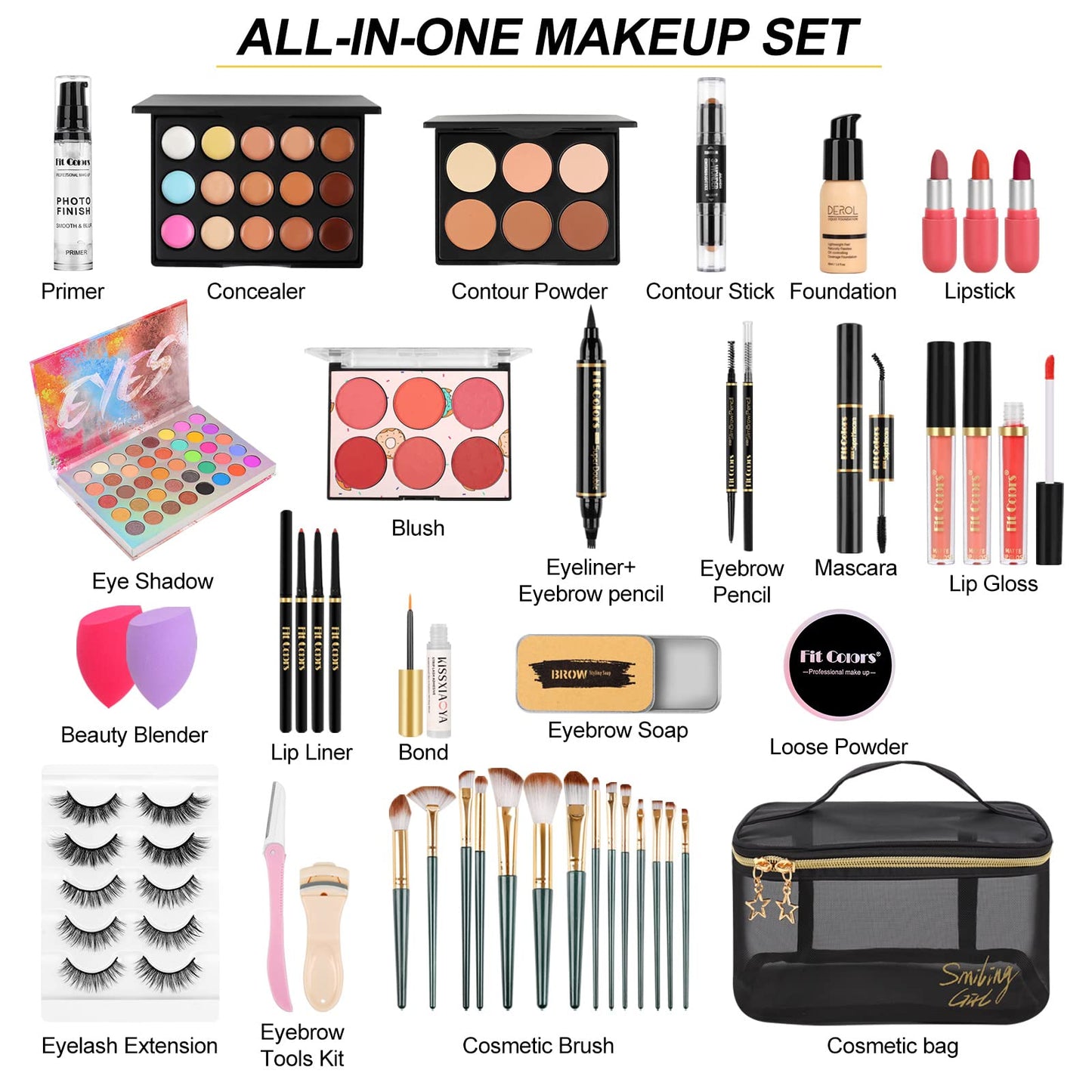 LYMYBETY Makeup Set, Cosmetic Make Up Starter Kit With Storage Bag Portable Travel Make Up Palette Eyeshadow Foundation Lip Gloss for Teenage & Adults (Style B), 1.0 count