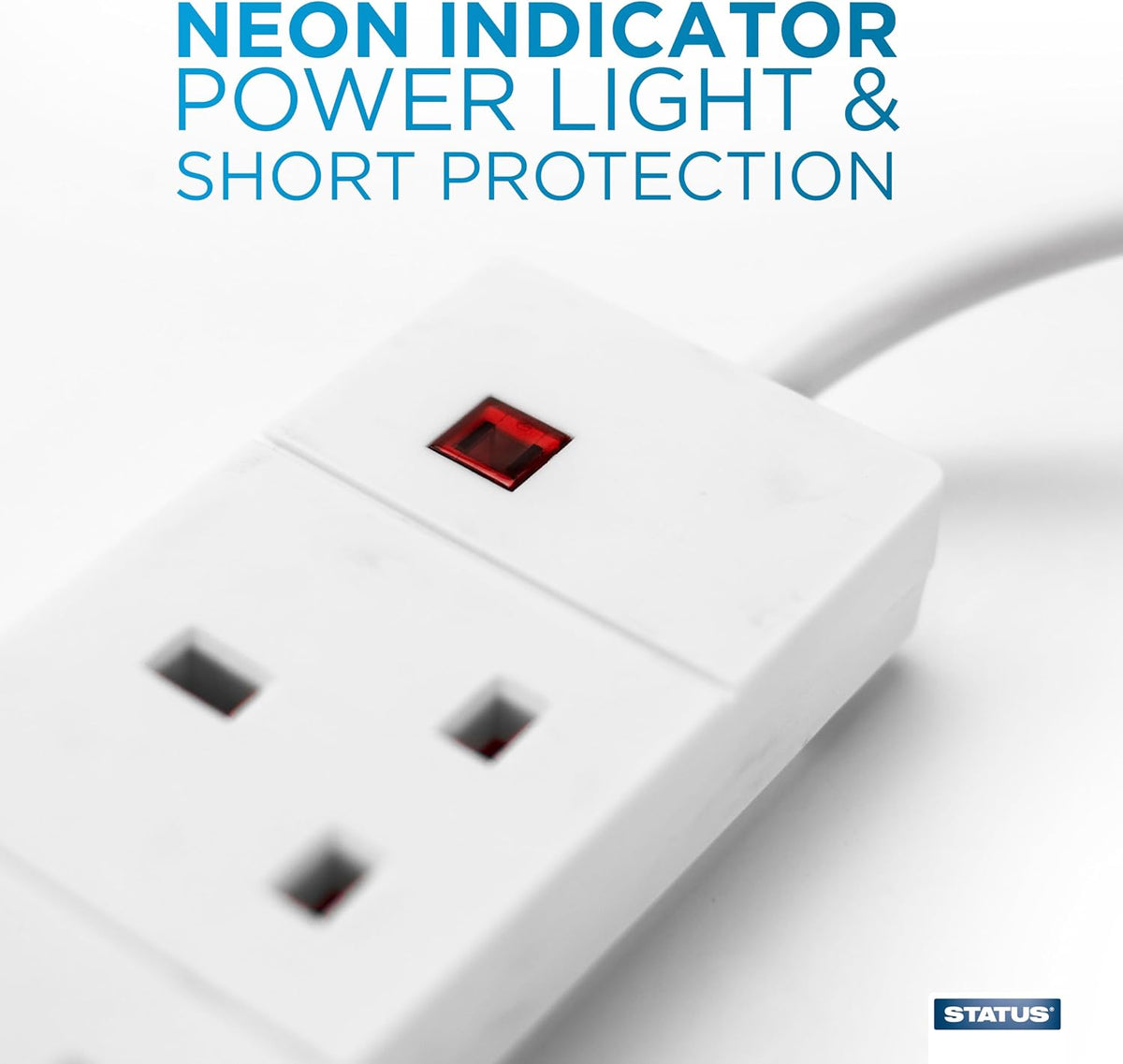 STATUS 4 Way Socket Extension Lead, 4m Cable with Neon Power Indicator, 13A Multi-Plug Strip for Home or Office, Wall Mountable, White (S4W4MS6)