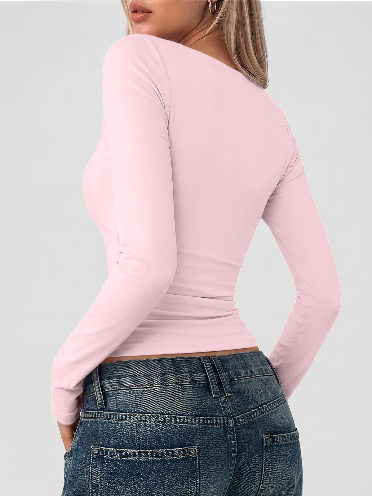 LILLUSORY Long Sleeve Tops Women UK Square Neck Double Lined T Shirts