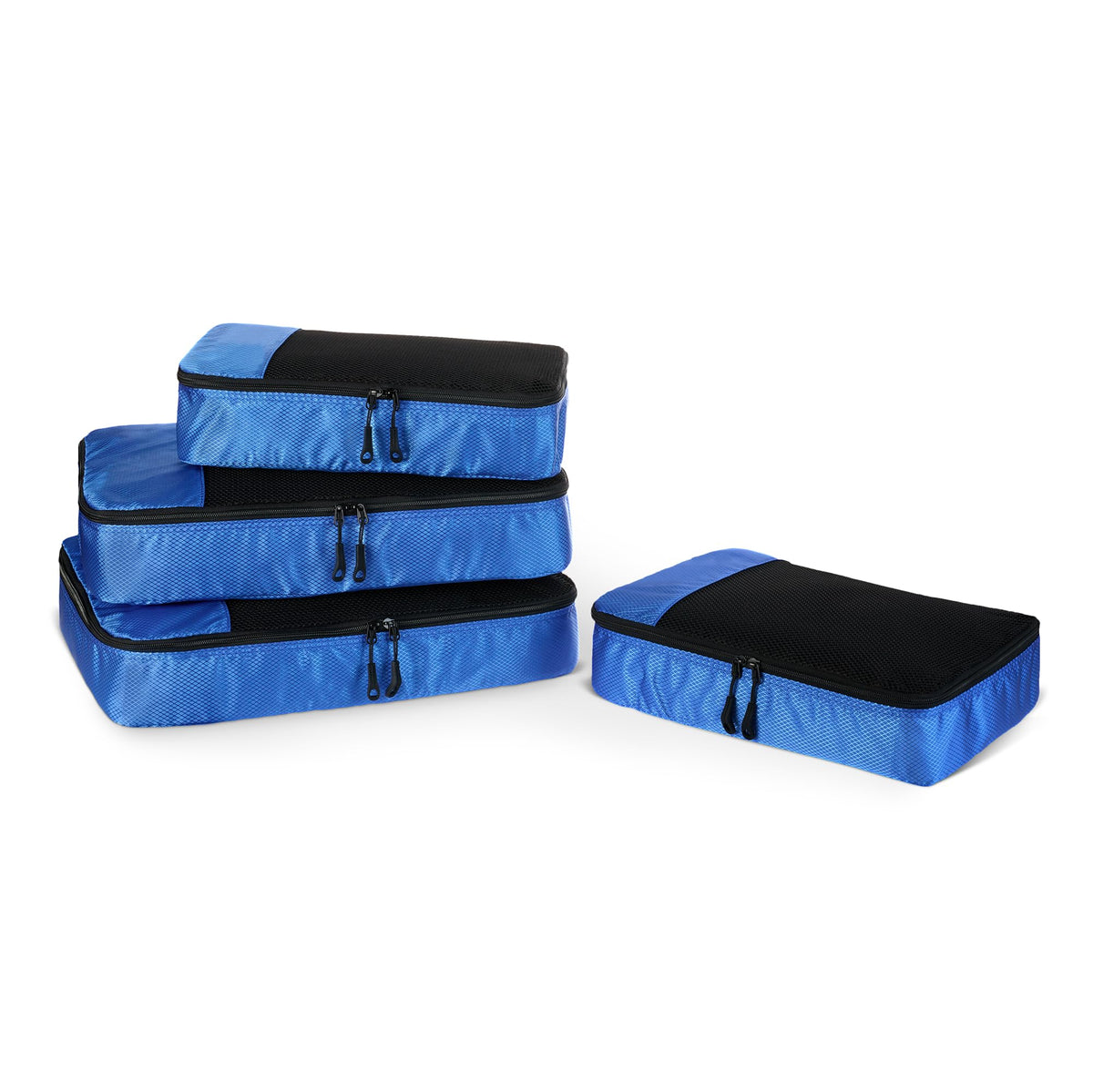 Amazon Essentials 4-Piece Packing Cubes Travel Accessories Set, Luggage Organiser with Double Zip, Mesh Top, 100% Polyester, Medium, Black (Previously Amazon Basics)