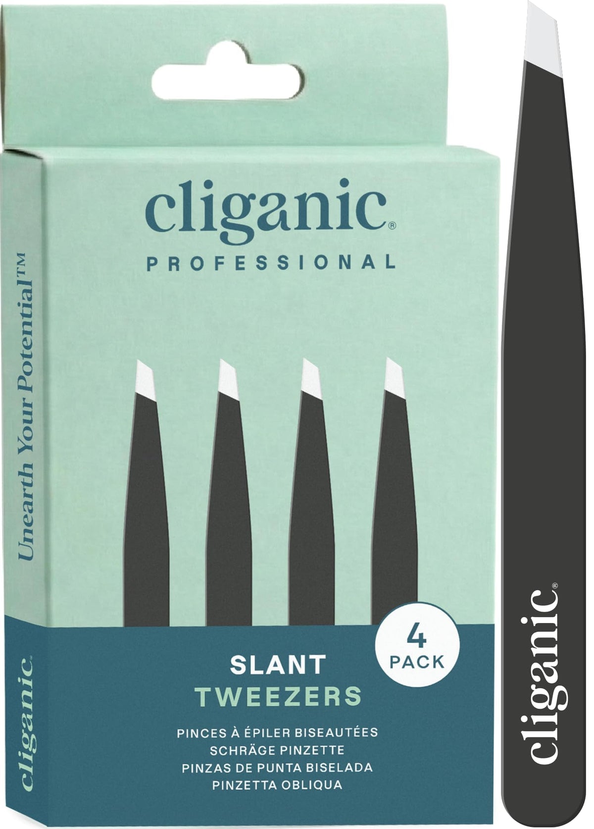 Cliganic Professional Eyebrow Tweezers Slant Tip - Precision for Men & Women, Stainless Steel Best for Plucking Chin Facial Hair