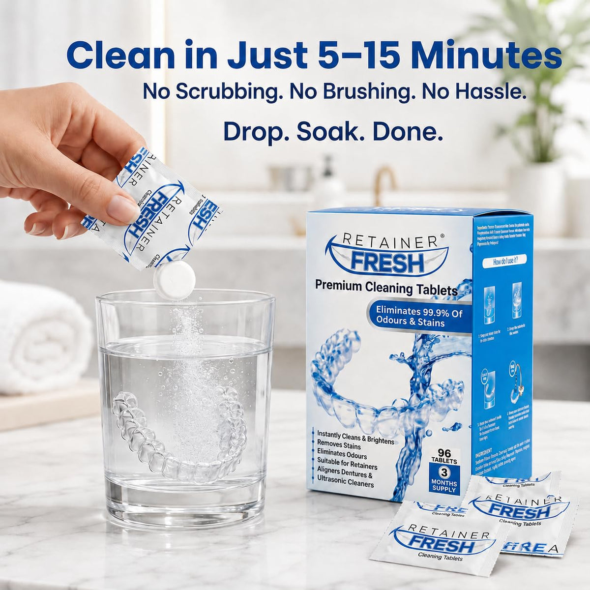 Retainer Fresh Retainer Cleaner Tablets 120 Tablets 4 Month Denture Cleaner