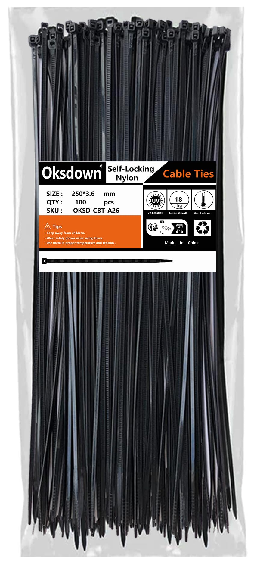 100 Pack Yellow Plastic Cable Ties 300mm×3.6mm Heavy Duty Strong Nylon Premium Self Locking 12 inch/30 cm Long Zip Tie Wraps