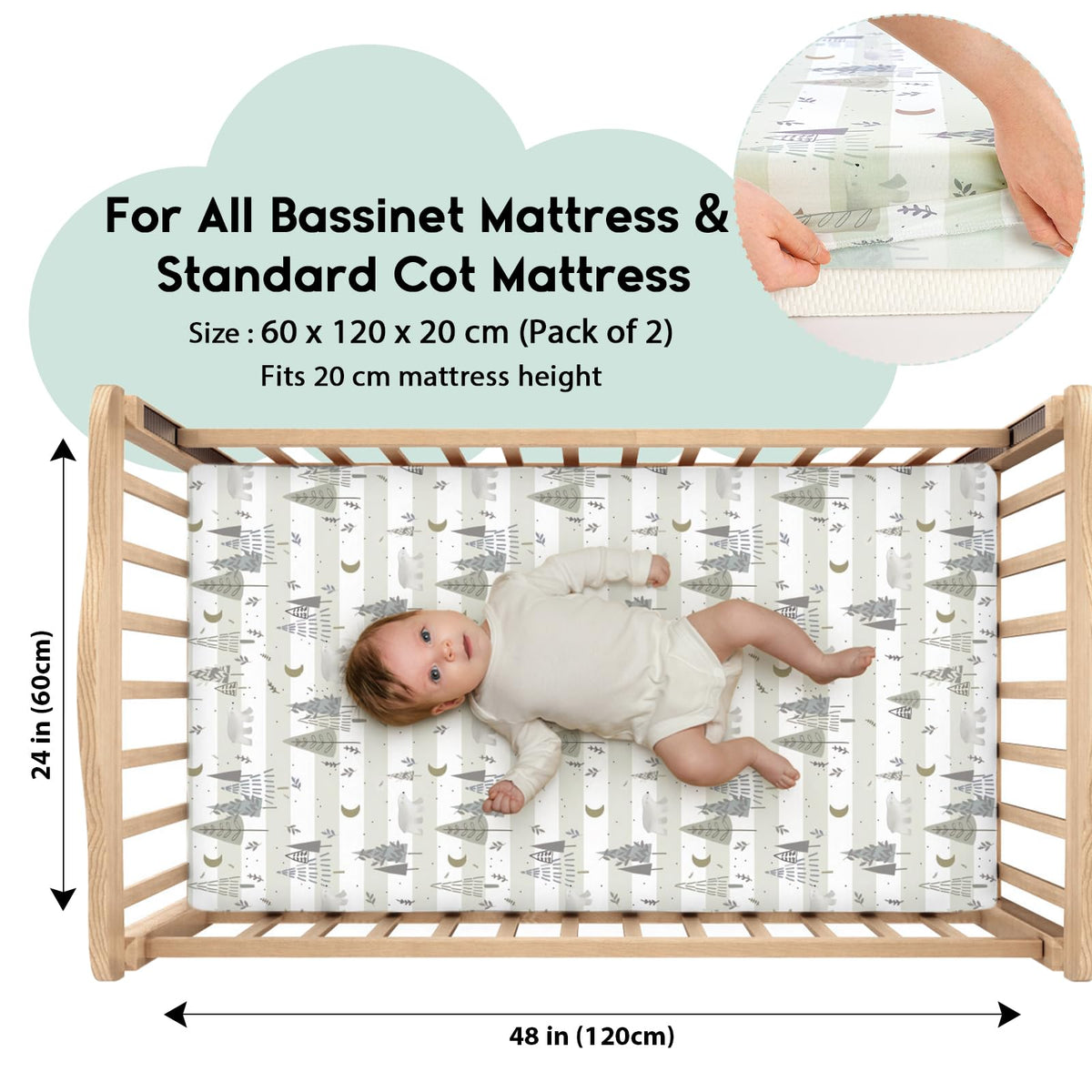 Yoofoss Moses Basket Sheets 41 x 84 cm, Fitted Soft & Breathable Microfiber Pram Sheet for Newborn Baby Boy and Girl, Crib Bassinet Mattress Protector Snuzpod Bedside 2 Pack