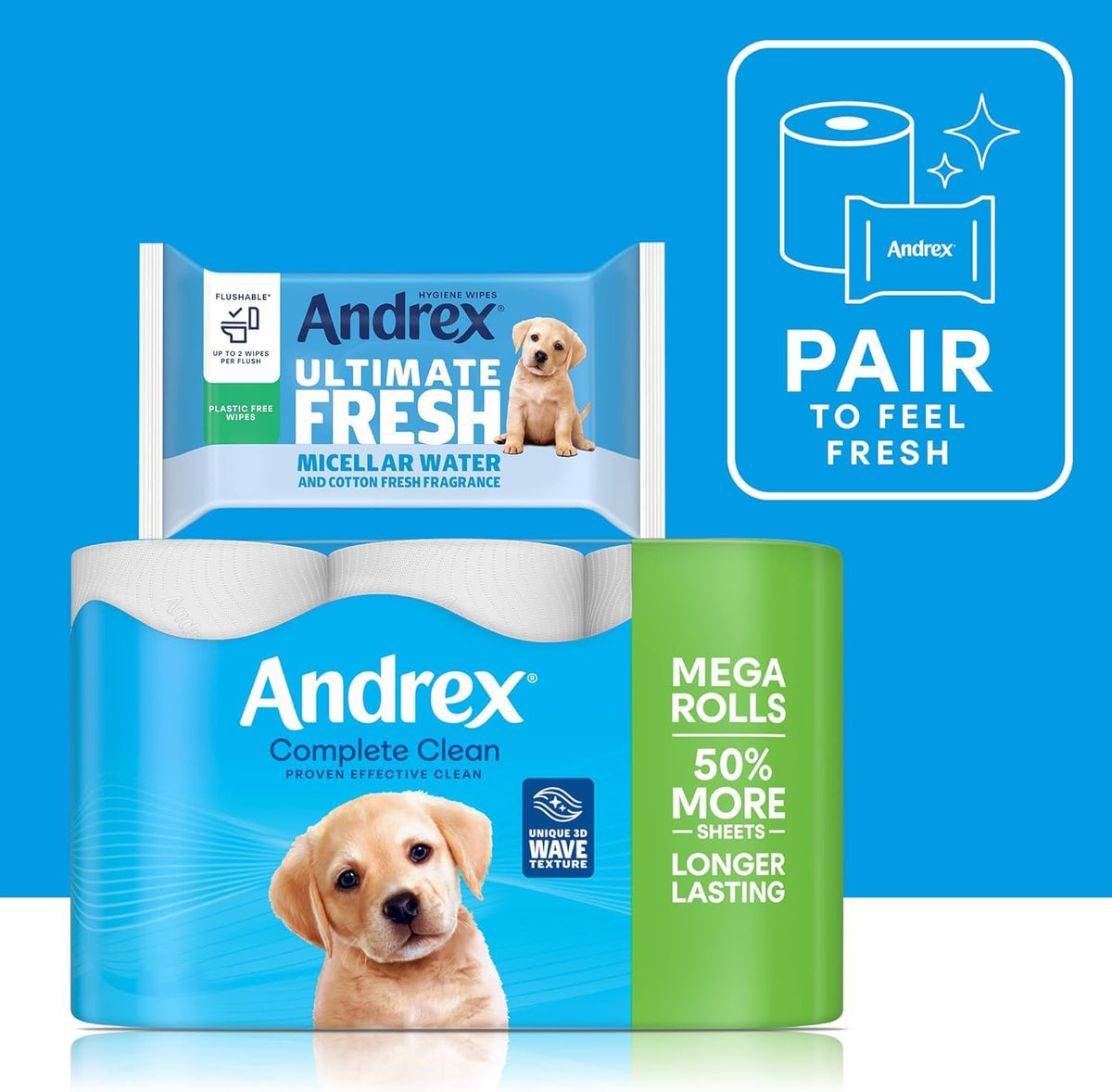Andrex Complete Clean Toilet Roll - 12 Mega Toilet Rolls