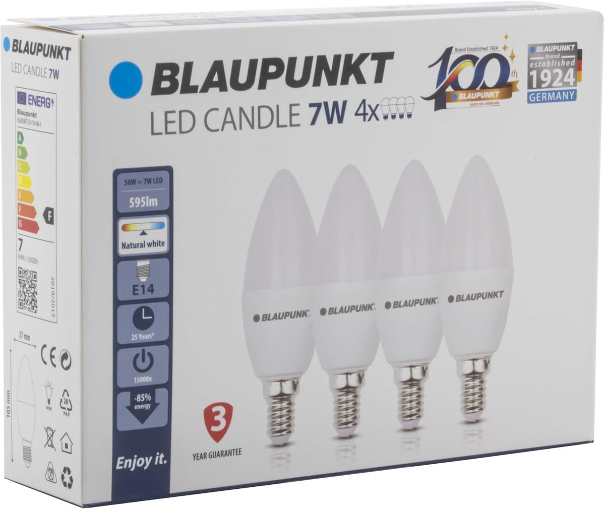 Blaupunkt E14 LED Light Bulb Candle Shape – 10W (Equivalent to 80W - 100W), 820 Lumens, 4000K Neutral White LED – Non‑Dimmable, E14 Screw Base, Energy‑Efficient Home Lighting – Pack of 1