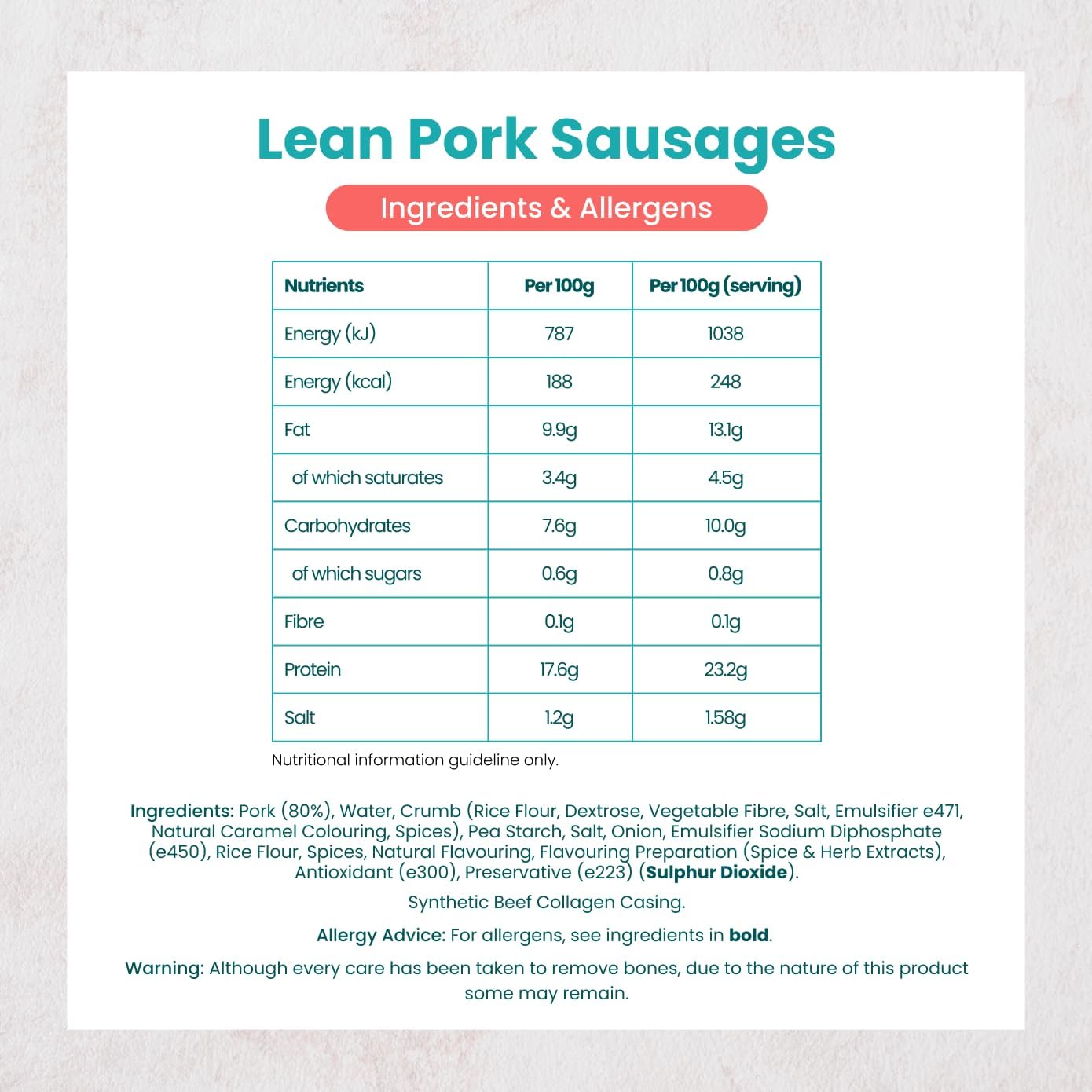 MuscleFood Lean Pork Sausages Bulk Buy | 60 x 33g Sausages | Delivered Chilled | Freezer-Friendly |