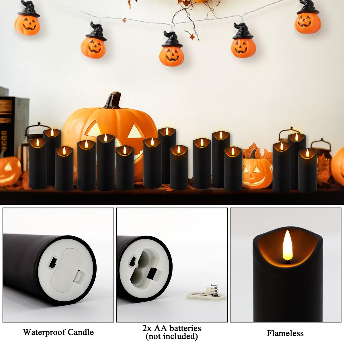 LIVEN Flickering Flameless Candles Battery Operated with Remote,Led Pillar Candles with Realistic Moving Wick Candles for Halloween,Christmas,Home Decor Pack of 12 (D2.2 xH 5" 6" 7")(White)